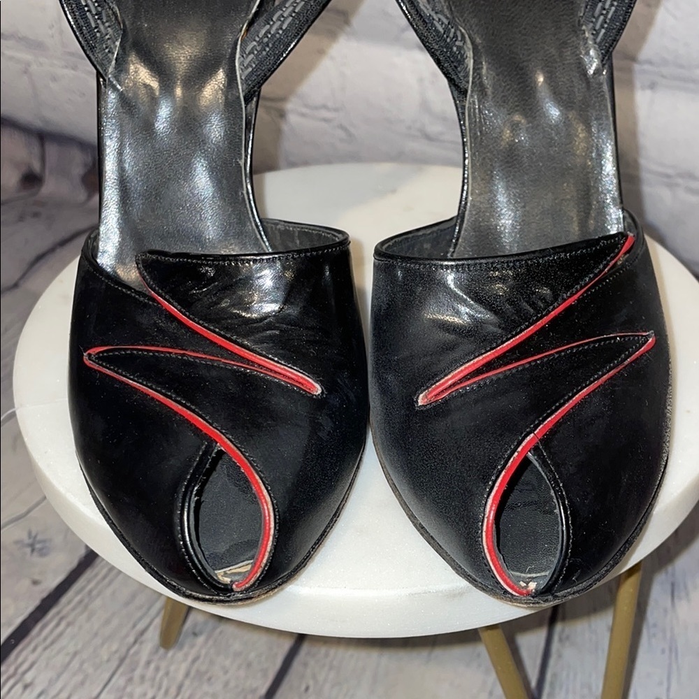 Christian Dior Vintage 90s Black & Red Slingback Heels Size 6 Designer - Picture 3 of 7